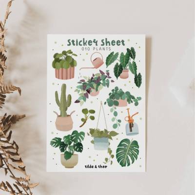 Sticker Sheet Pflanzen Zimmerpflanzen Stickerbogen Monstera - Aufkleber Kalender Topfpflanze - Bullet Journal Sticker - 