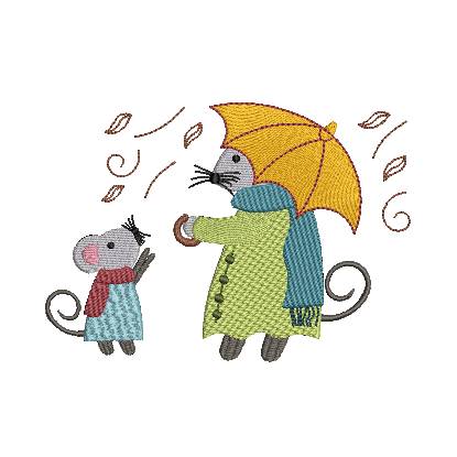 Stickdatei Maus Mäusemama Regentag Vollstickdatei Bild 1