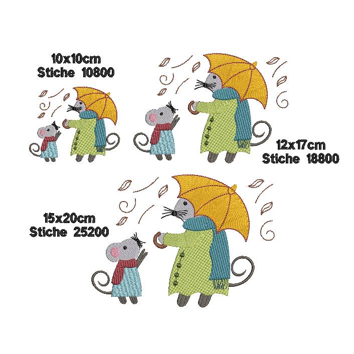 Stickdatei Maus Mäusemama Regentag Vollstickdatei Bild 2