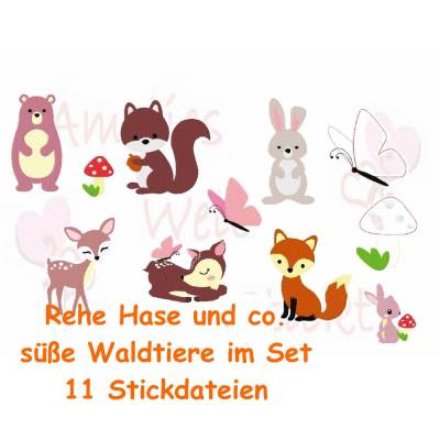 Stickdatei, Reh Hase und co. 11 Stickdateien im Set ab dem 10x10 Rahmen Waldtiere stickmotiv stickmuster