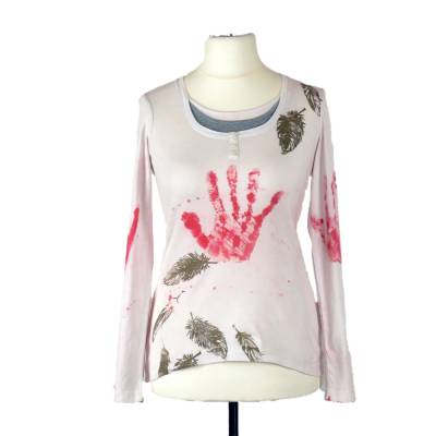 Halloween Damen Pullover Größe 34 weiß rot Hand gefärbt Einzelstück Unikat