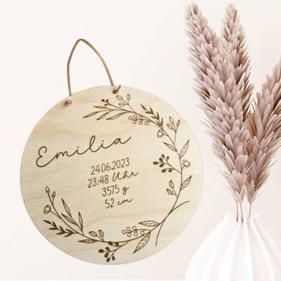 personalisiertes Namensschild aus Holz mit Geburtsdaten Geschenk zur Geburt oder Taufe Holzschild Geburtsgeschenk