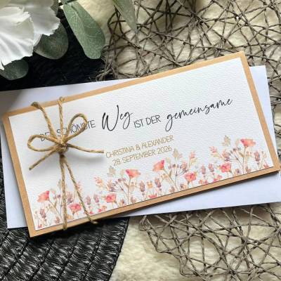 Personalisierte Hochzeitskarte zur Herbsthochzeit im romantischen Wildblumen Design - handgemachtes Hochzeitsgeschenk