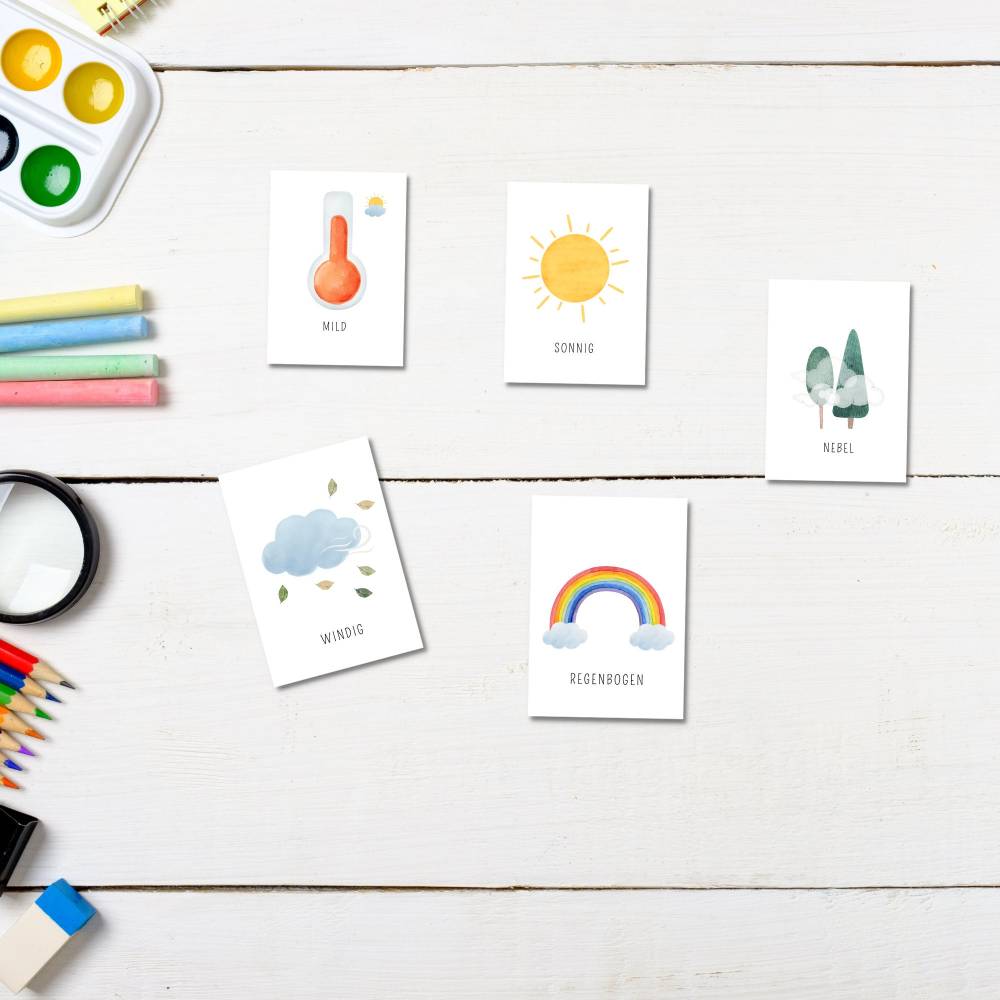 Wetter-Karten Kinder: Montessori Lernkarten zum Wetter lernen – PDF Download & Ausmalbilder Bild 4