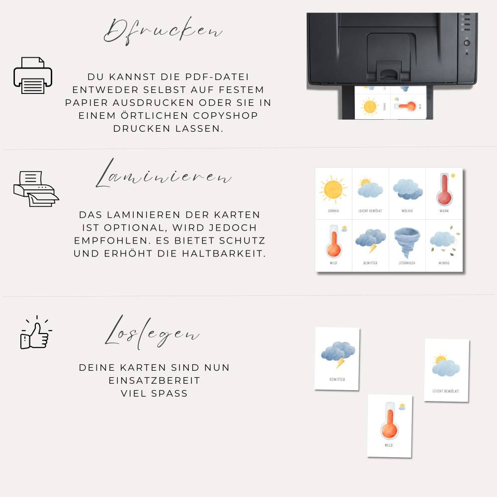 Wetter-Karten Kinder: Montessori Lernkarten zum Wetter lernen – PDF Download & Ausmalbilder Bild 6