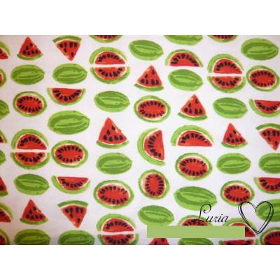 0,55m RESTSTÜCK Jersey Baumwolle Wassermelone auf weiß / Watermelon world