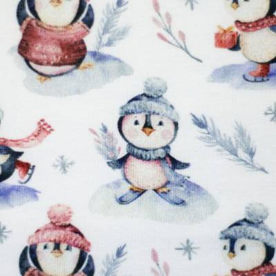 Cosy, Sweat angeraut Pinguine weiß  Oeko-Tex Standard 100(1m/19,-€)