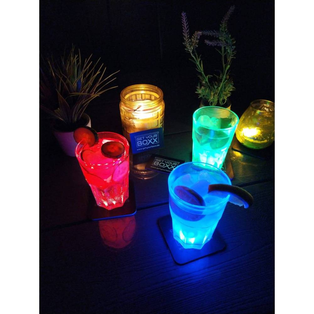 Gläser + LED Untersetzer / Beleuchtung für deine Party / LED Bierdeckel / Bar Dekoration / leuchtende Dekoration / Barzu