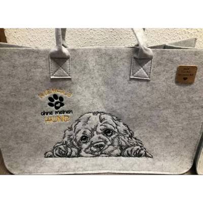 Sehr schöne bestickte Filztasche/ Tragetasche/ Shopper Cocker Spaniel Rasse Hund Tierfreunde