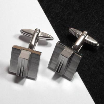 Vintage Manschettenknöpfe 70er Jahre, silberfarben Modernist, Männer Schmuck, Retro, Trödel Dings da, Modernist, Knöpfe