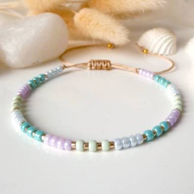 Armband Damen aus Miyuki Perlen in den Farben mintgrün, türkis, hellblau und flieder