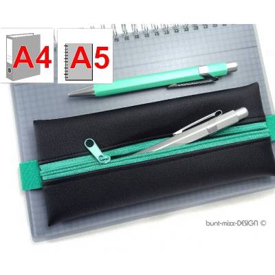 Mäppchen mit Gummiband Kunstleder schwarz grün Buch Kalender A5, Ordner A4 , Federmäppchen, handmade by BuntMixxDESIGN ©