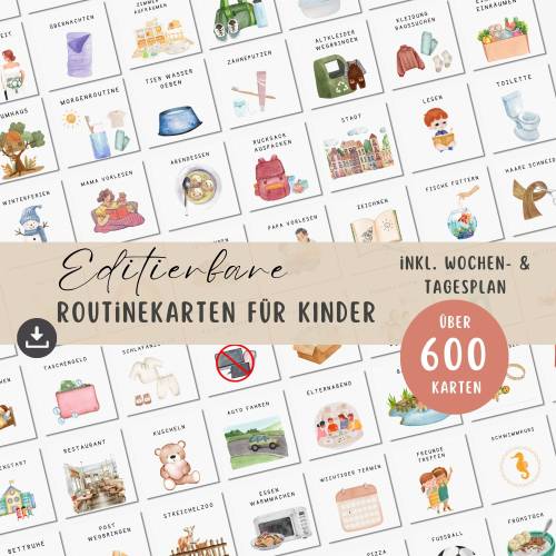 editierbare Routinekarten inkl. Wochen- Tagesplan in A4+ A3 für Kinder sofort download zum ausdrucken