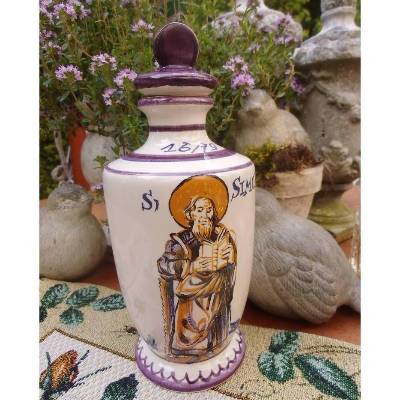 Ulmer Keramik Flasche Hl. Simon Apostel Apotheke