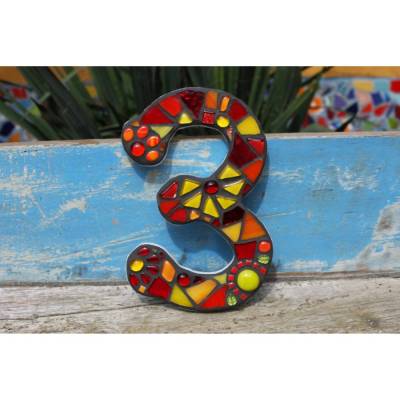 Hausnummer Mosaik in rot,gelb und orange, Ziffern 0-9, frostfest