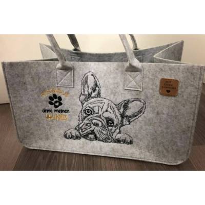 Sehr schöne bestickte Filztasche/ Tragetasche/ Shopper Bully Rasse Hund Tierfreunde