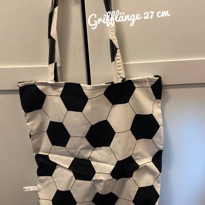 Einkaufsbeutel Einkaufstasche Shoppingbag  Unikat - Fußball schwarz weiß