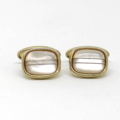 Vintage Manschettenknöpfe vergoldet mit Perlmutt Steine weiß 50er Jahre Herrenschmuck für Hemd Hochzeit