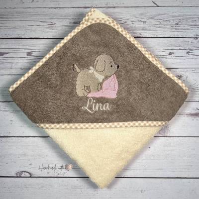 Kapuzenhandtuch mit Motiv und Wunschnamen bestickt I personalisiertes Handtuch I Geschenkidee zur Taufe I Babygeschenk