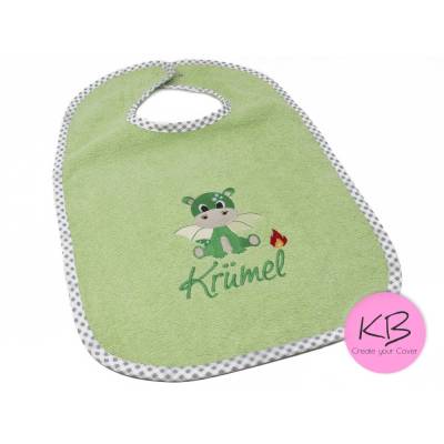 Lätzchen mit Druckknopf Namen und Motiv Drache bestickt, Geschenk zur Geburt, Taufe, Babylätzchen 