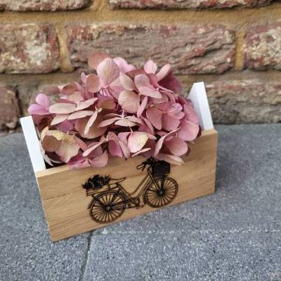 Aufbewahrungskästchen* Blumenübertopf * Holz * Keraflotthäuschen * Blumenfahrradmotiv