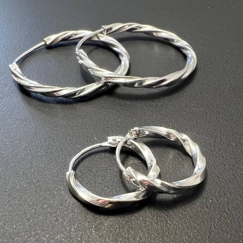 Creolen 925 Silber, geschwungen / gedreht, 2 mm Dicke, verschiedene Größen