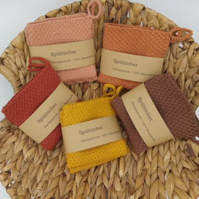 Handgestrickte Putzlappen & Waschlappen aus Baumwolle in Grüntönen im 2er Pack – Skandinavischer Stil, Spültuch & Seifen