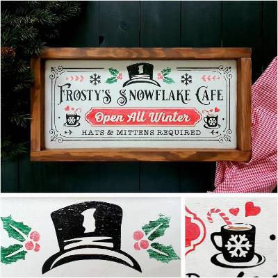 FROSTYS SNOWFLAKE CAFE Holzschild für gemütliche Landhaus-Deko