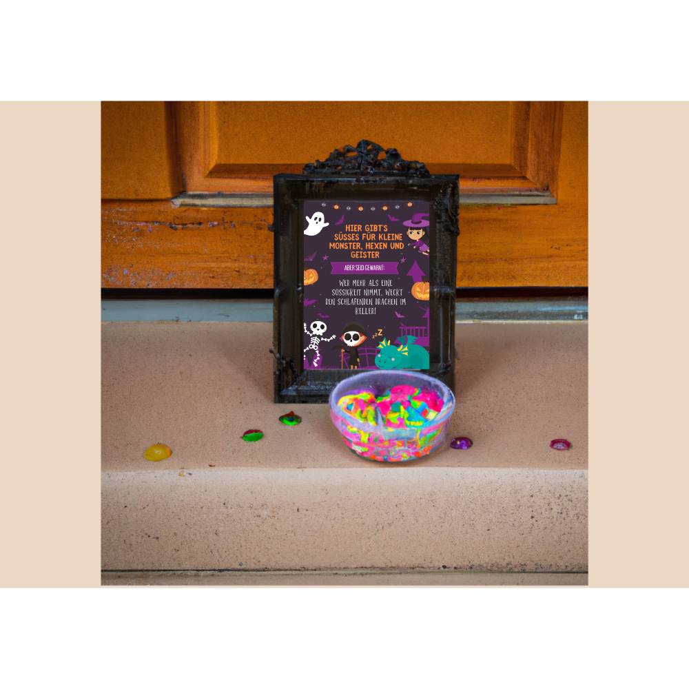 Gruselige Halloween Haus Deko - Türschild mit Skelett Motiv als Print in DIN A4 | Einzigartige Halloween Dekoration | Ki Bild 2