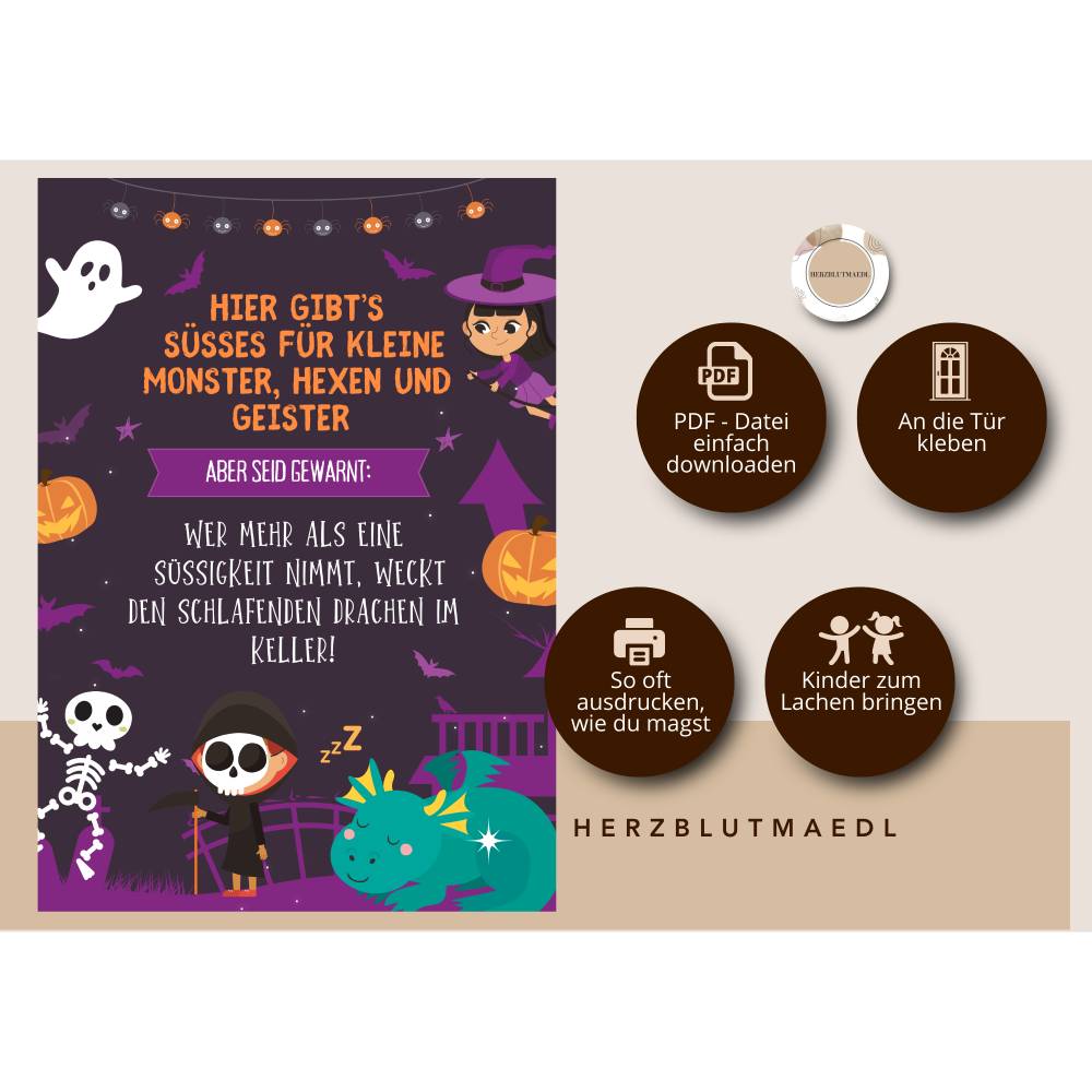 Gruselige Halloween Haus Deko - Türschild mit Skelett Motiv als Print in DIN A4 | Einzigartige Halloween Dekoration | Ki Bild 3