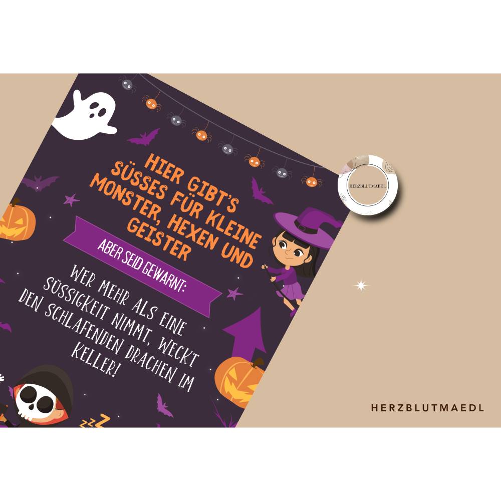 Gruselige Halloween Haus Deko - Türschild mit Skelett Motiv als Print in DIN A4 | Einzigartige Halloween Dekoration | Ki Bild 5