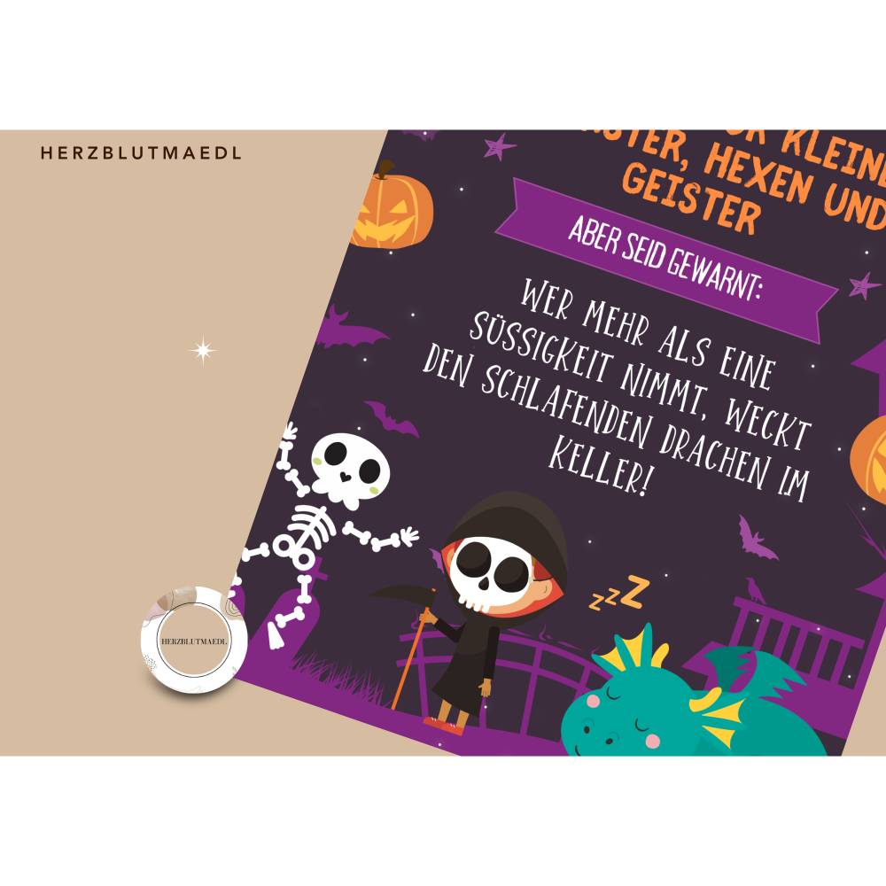 Gruselige Halloween Haus Deko - Türschild mit Skelett Motiv als Print in DIN A4 | Einzigartige Halloween Dekoration | Ki Bild 9