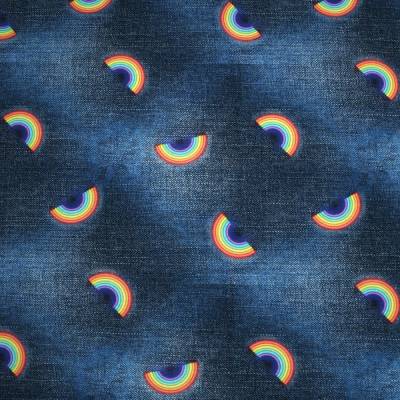 Jersey Digital Baumwolljersey Stoff Regenbogen Denim Look dunkelblau 