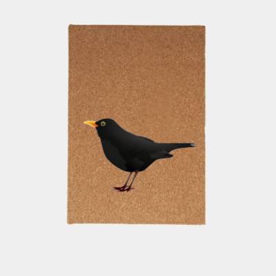 Notizbuch "Amsel" aus KORK mit Lesezeichen, Hardcover A5 mit 96 Blatt, 80 g/qm, gepunktet.