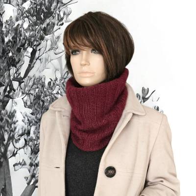 Schlauchschal, weinrot, Wolle, Alpaka, Cowl, Snood, gestrickt, Strickschal 