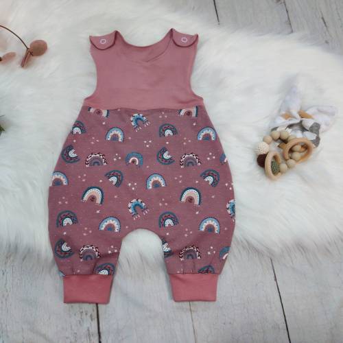 Strampler mit Beleg – Regenbogen rosa – Größen 50-98 – Weicher Jersey – Ideal über Body