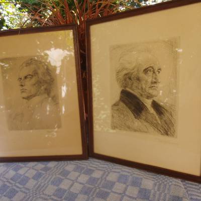 Antik 2 Radierungen Porträt Karl Bauer  Friedrich Schiller Johann Wolfgang von Goethe