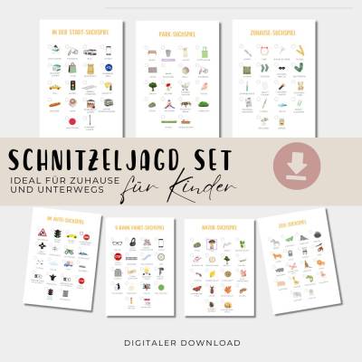 Schnitzeljagd für Unterwegs, Schatzsuche Park, Wald, Zoo, Zuhause, Stadt, Auto und Bahn, Kindergeburtstag Spiel, PDF Dow