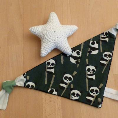 Baby-Geschenk-Set: Multifunktions-Schnullertuch und Rasselstern aus Biobaumwolle, Handarbeit 