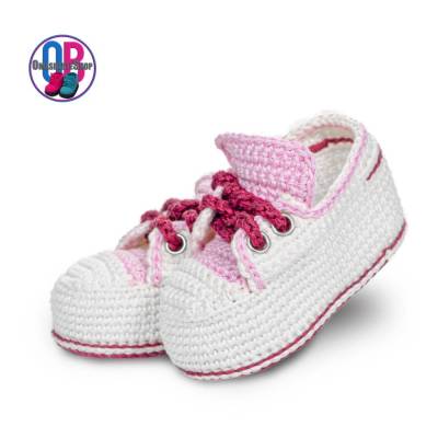 Babyschuhe, gehäkelt, Geschenkverpackung , verstärkte Doppelsohle, handgemacht, ca.9cm. Weiß, Rosa, Baumwolle