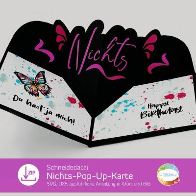 Pop-Up Karte Nichts, Schneidedatei für Papier, Plotterdatei zum Geburtstag, für alle, die sich nichts wünschen