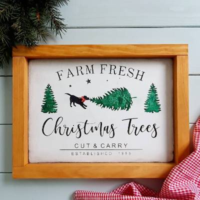 CHRISTMAS TREES Holzschild für Hundeliebhaber