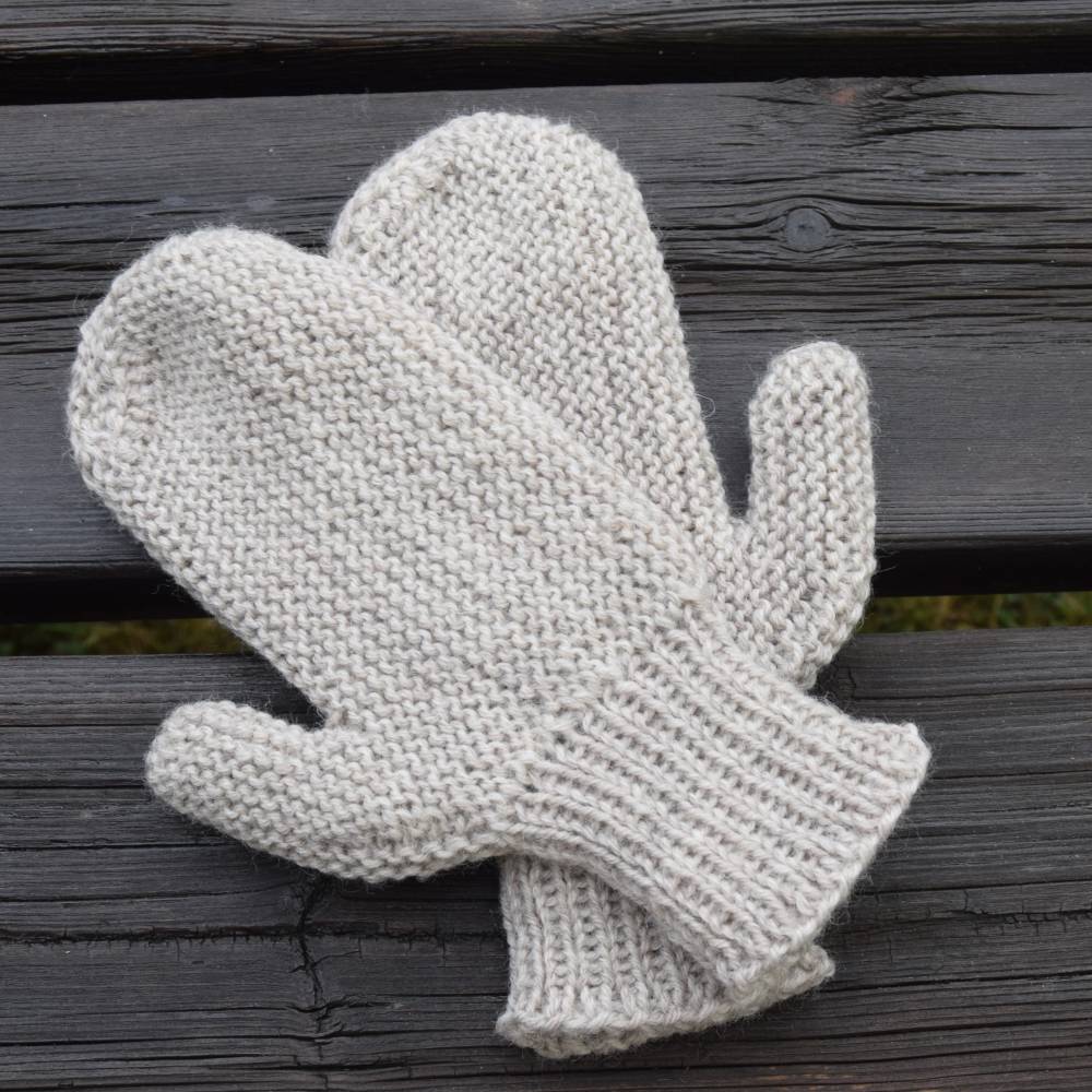 Handgestrickte Damen-Fustlinge aus reiner Wolle  warme, hellbeige Faust- Handschuhe ohne Naht