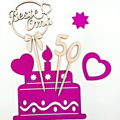 Cake Topper Beste Oma + Wunschzahl Holz Geburtstag Jubiläum Torten Deko Kuchenstecker Tortenstecker DIY