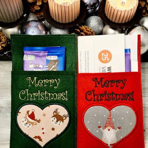 Stickdatei ITH Schokoladenhülle Weihnachten – Verpackung für Schokolade & Gutschein