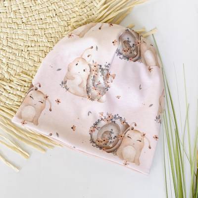 Beanie Mütze KU 45-47 cm Pastell rosa Schnecken Mädchen 
