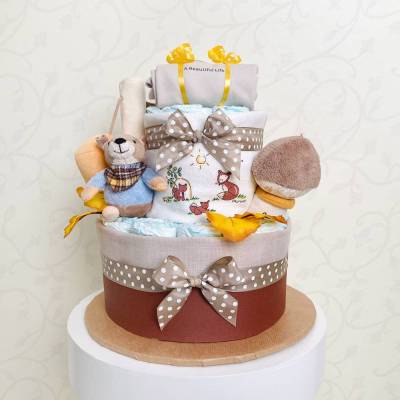 Windeltorte Waldfreunde neutral beige zur Geburt