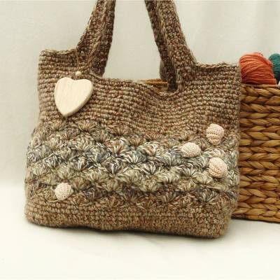 Tasche, Shopper, Schultertasche, Strandtasche, "Muschelsucher" beige, Handarbeit, gehäkelt