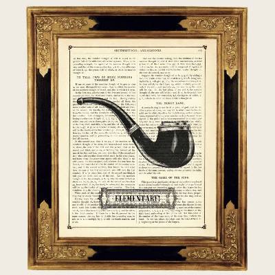 Sherlock Holmes Kunstdruck Pfeife Elementary - Dark Academia Steampunk Druck auf antiker viktorianischer Buchseite