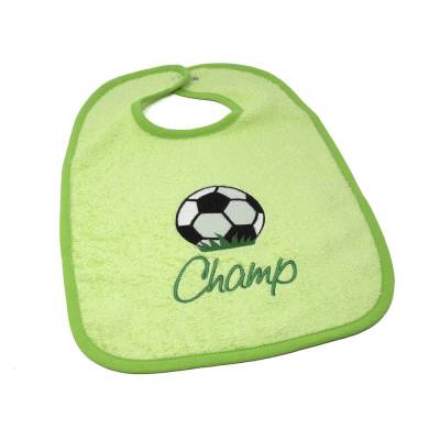 Lätzchen mit Druckknopf Namen und Motiv Fußball bestickt, Geschenk zur Geburt, Taufe, Babylätzchen